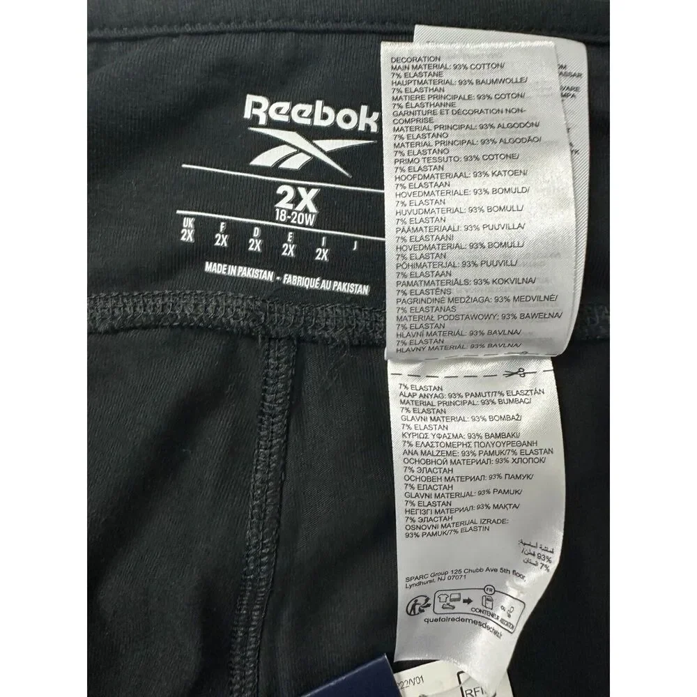 Reebok Womens Black Shine Full-Length Logo Tight Compression Leggings Size 2X - Picture 5 of 6